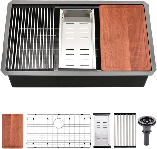Vista 13 de Fregadero de Barra Negro Bajo Montaje, Fregadero de Cocina de 12 x 15 Pulgadas de Acero Inoxidable Negro Bajo Montaje, Cuenca Pequeña de Barra