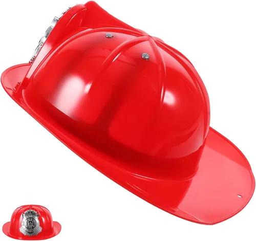 Vista 5 de VICASKY Sombrero de bombero, casco de bombero para niños, casco duro de plástico duro, casco de jefe de bomberos, accesorio de disfraz de cosplay