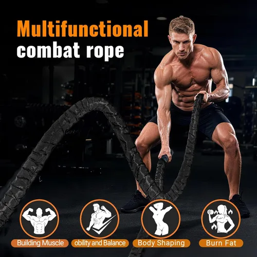 Vista 5 de Cuerda de batalla para entrenamiento de gimnasio en casa, cuerdas de ejercicio pesadas de 1 pulgada y 30 pies para entrenamiento, cuerda