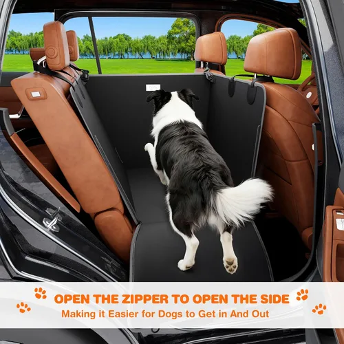 Vista 6 de njnj Funda de asiento de coche para asiento trasero de perro - Impermeable para perros de media hamaca para autos, protector de asiento trasero