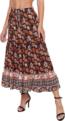 Vista 63 de Milumia Women Boho Vintage Floral Print Long Skirt Summer Tiered Maxi Skirt