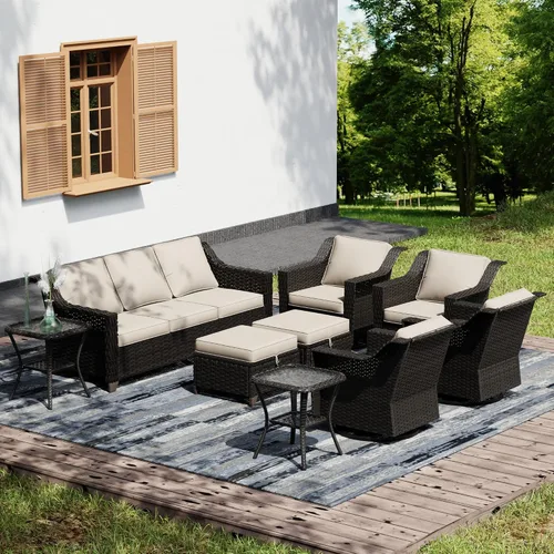Vista 44 de Joyside Juego de 2 sillas de mimbre para patio, muebles de ratán para exteriores con reposabrazos anchos y cojines gruesos, tamaño grande mejorado
