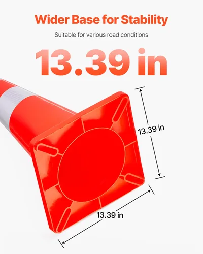 Vista 5 de VEVOR Conos de seguridad, 28 pulgadas/28.7 in de altura, 12 piezas de PVC naranja cono de tráfico con 2 collares reflectantes y base pesada