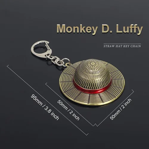 Vista 2 de Batustou Llavero de una pieza con sombrero de paja Luffy de anime, llavero de piratas de 2 pulgadas, accesorios para mujeres, hombres y niños