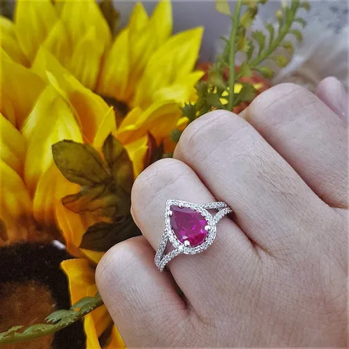 Vista 50 de Dazzlingrock Collection Anillo de compromiso con forma de lágrima y diamante blanco natural redondo de 0.45 quilates con halo de diamantes blancos