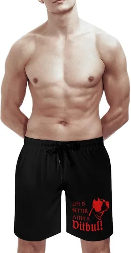 Vista 3 de Life Better with Pitbull Mens Swim Trunks Quick Dry Swim Shorts Bathing Suit Beach Swim Board Shorts with Pockets