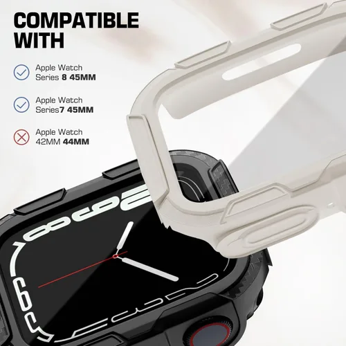 Vista 2 de EDIMENS Paquete de 2 fundas resistentes compatibles con Apple Watch de 1.772 pulgadas Series 9/8/7 con protector de pantalla de vidrio templado