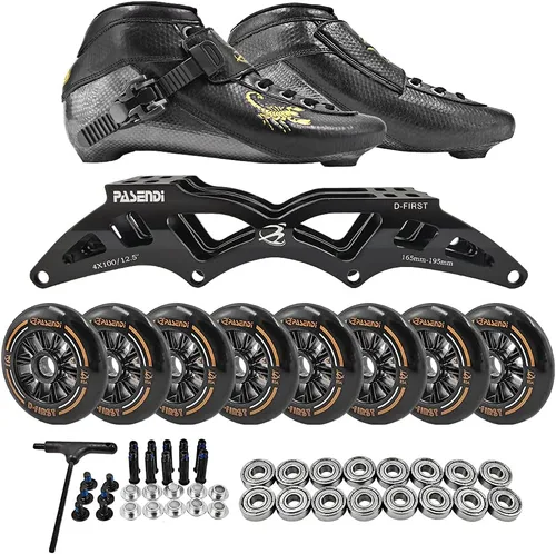 Vista 6 de Patines de velocidad profesionales de fibra de carbono para hombres y mujeres Patines de 4 ruedas de velocidad de una sola fila Patines en línea