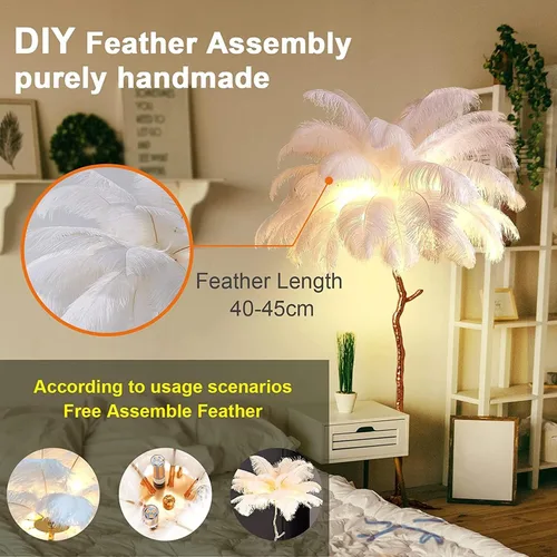 Vista 3 de Lámpara de Pie Natural de Pluma de Avestruz, Lámpara de Pie LED Moderna Regulable, Lámpara de Rincón Romántica de Princesa para Dormitorio