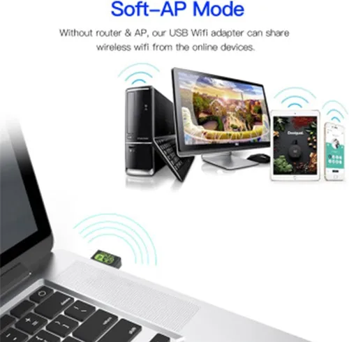 Vista 5 de Adaptador inalámbrico USB WiFi del conductor libre de 150Mbps, sola banda 2.4GHz