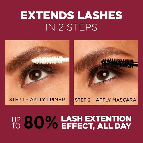 Vista 3 de L'Oreal Paris Makeup Double Extend Tubing Mascara, máscara de 2 pasos para alargar, a prueba de manchas, negro, paquete de 2