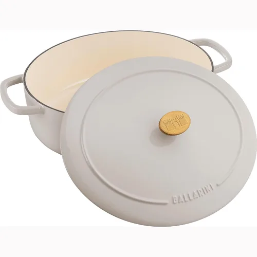 Vista 4 de BALLARINI Bellamonte Horno holandés ovalado de hierro fundido de 4.75 cuartos de galón, color blanco crema