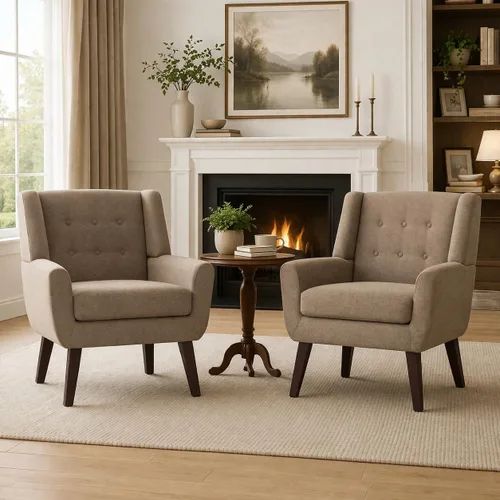 Vista 19 de HUIMO Silla de Acento para Sala de Estar, Sillón Tapizado con Botones Capitoné, Sillas de Sofá de Tela de Lino para Dormitorio, Sala de Estar, Silla