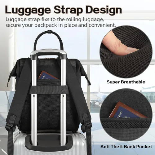 Vista 5 de Mochila Bolsa de Almuerzo, Mochila Refrigeradora Aislada Caja de Almuerzo Mochila para Laptop con Puerto USB para Mujeres y Hombres, Negro, Mochilas