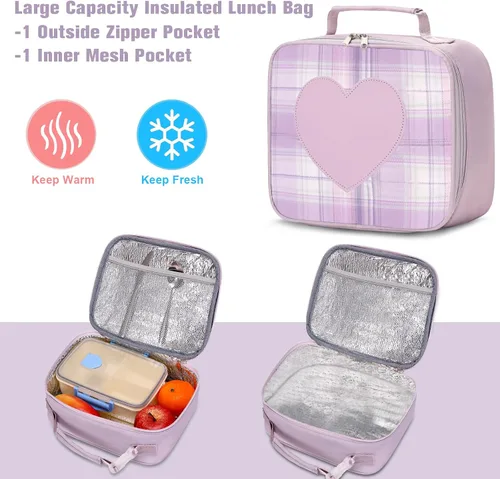 Vista 4 de Mochila para niñas - Mochila para libros, mochila escolar para niñas, niños, adolescentes, mujeres, casual, Púrpura, Mochilas escolares