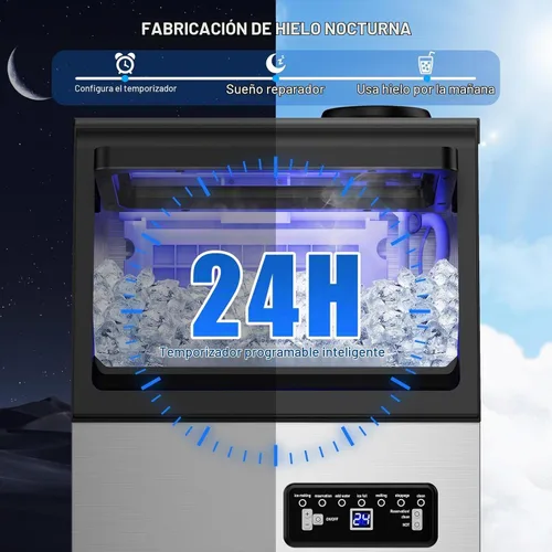 Vista 5 de 110 lbs Commercial Ice Maker Undercounter Built-in Freestanding Self-Clean Máquina de hielo, cubo de hielo, temporizador, ajustable, agua dual