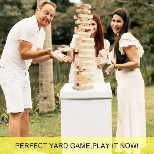 Vista 8 de Juego de Torre Tambaleante, Juegos al Aire Libre para Adultos y Niños, Más de 3.3 Pies, 60 Piezas Premium de Juegos de Apilamiento de Madera
