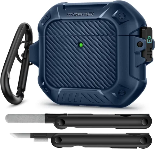 Vista 18 de MOBOSI Funda para Airpods Pro 2, compatible con AirPods Pro de 2ª/1ª generación con bloqueo, llavero y kit de limpieza, carcasa rígida protectora a