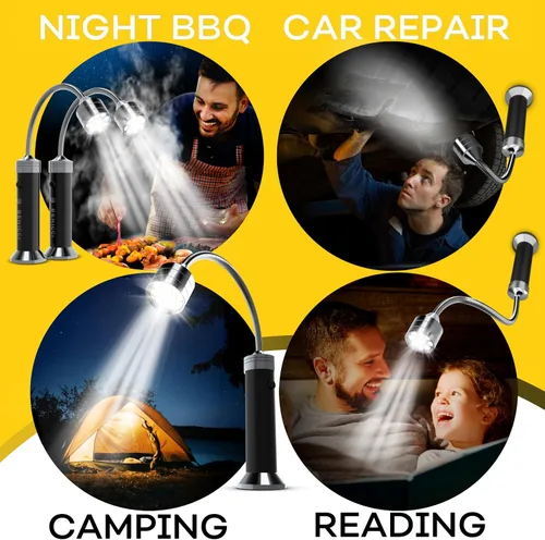 Vista 5 de Juego de 2 luces LED flexibles para parrilla, la luz perfecta para accesorios de parrilla con base magnética de 360 grados y cuello de cisne