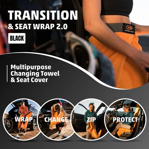 Vista 2 de Orange Mud Transition & Envoltorio para Asiento V2.0, Funda para Asiento Automotriz, Kilt Cambiable y Toalla Multiusos (Negro)