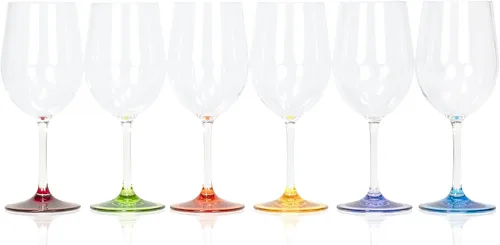 Vista 7 de Red Co. Juego de 6 copas de vino clásicas de acrílico transparente de 12 onzas líquidas para exteriores con bases multicolores