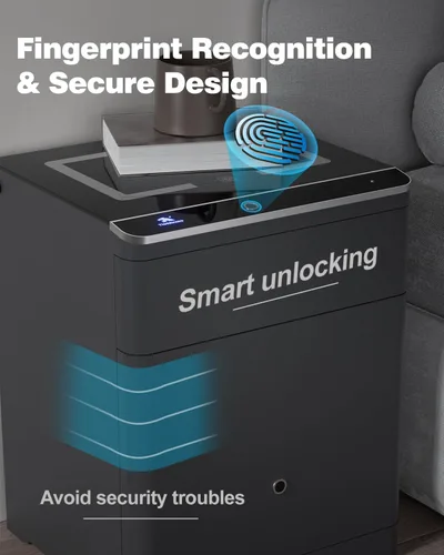 Vista 5 de TIGERKING Caja fuerte biométrica 3 en 1, caja fuerte inteligente para el hogar con estación de carga, cajón de armas, iluminación ajustable segura