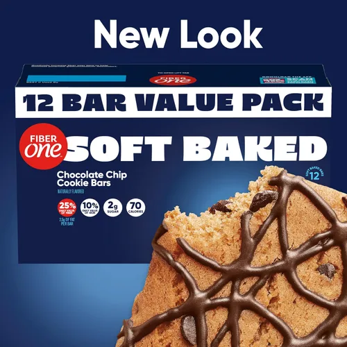 Vista 3 de Fiber One Brownies de 70 calorías, barras de bocadillos de galletas con chispas de chocolate, 2g de azúcar, paquete de valor, 12 unidades, 10.6 oz