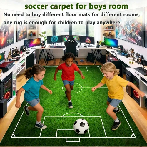 Vista 6 de Alfombra de fútbol para niños, alfombra de fútbol con parte trasera de goma antideslizante para dormitorio de niños, sala de juegos, sala de estar