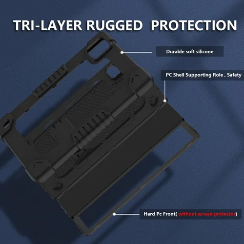 Vista 3 de Funda protectora para tableta Revvl Tab 5G de Tmobile Revvl Tab 5G, resistente correa de hombro de silicona y parte trasera dura a prueba de golpes