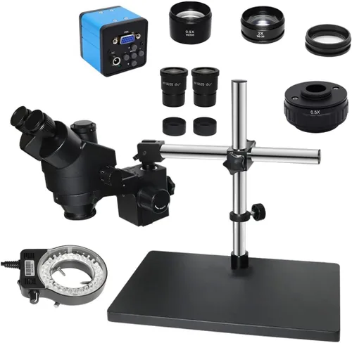 Vista 6 de Kit de accesorios para microscopio, 38 MP H_DMI digital USB 3.5X-90X simul-Focal Trinocular estéreo, microscopio de la industria para reparación