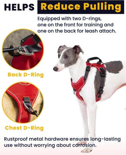 Vista 5 de Arnés para perro sin tirones con 2 clips para correa, chaleco reflectante, ajustable y acolchado, clips delanteros y traseros fáciles de caminar
