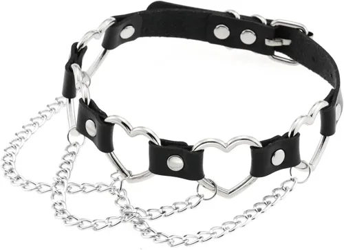 Vista 4 de eYLun Gargantilla gótica para mujer, collar de cadena de cuero con corazón punk