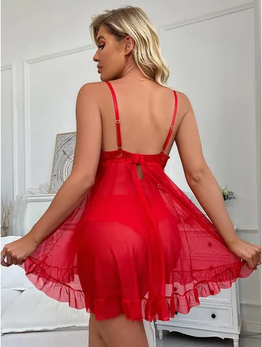 Vista 2 de Hamefen dream love Women Lingerie Lace Babydoll Chemise Ruffle Nightgown Sleepwear S-XXL