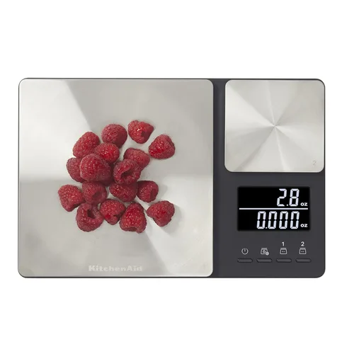 Vista 6 de KitchenAid KQ909 Báscula digital de cocina y alimentos de doble plataforma, capacidad de 11 libras y capacidad de precisión de 16 onzas, color negro