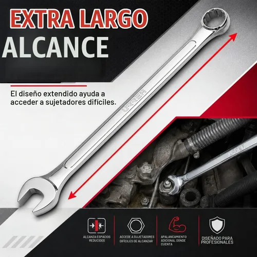 Vista 4 de URREA Llave combinada extra larga de 12 puntos de 0.394 in, métrica Llave individual