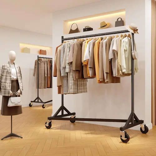 Vista 5 de HOKEEPER Perchero Z con capacidad para 500 libras, resistente perchero de ropa comercial para colgar ropa con ruedas, estante Z portátil