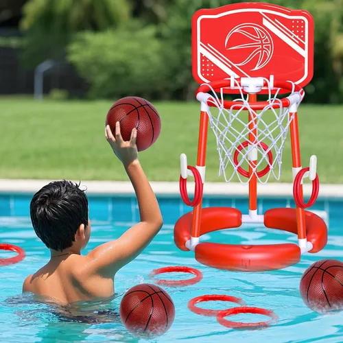 Vista 10 de SpringFlower Aro de baloncesto para piscina con tablero, piscina para niños y adultos, juego de piscina flotante de baloncesto, juguete de piscina