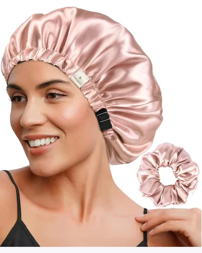 Vista 18 de YANIBEST Gorro de Satén Ajustable de Doble Capa Gorro de Cabello para Dormir, Gorros para Mujeres, Gorros para Cabello Natural Rizado, Gris Ceniza