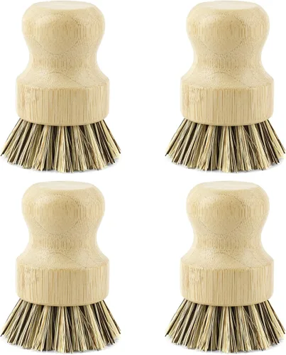 Vista 9 de AUEAR, Cepillo de bambú natural para fregar platos, cepillos de limpieza para ollas, cerdas de coco para sartenes de hierro fundido