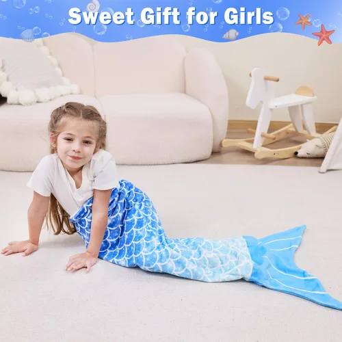 Vista 7 de Viviland Manta de cola de sirena – Manta de felpa de sirena para niñas, para todas las estaciones, manta de franela suave para acurrucarse, saco