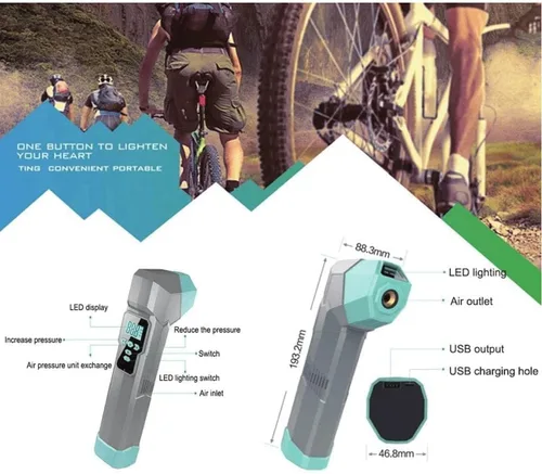 Vista 2 de Compresor de aire portátil inflador de neumáticos, compresor de aire CC 5 V, bomba de neumáticos con luz LED, bomba de aire digital para neumáticos