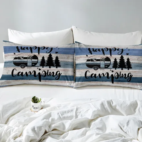 Vista 4 de Castle Fairy Juego de ropa de cama Happy Camping para niños, funda de edredón estilo granja occidental con cierre de cremallera, juego de ropa