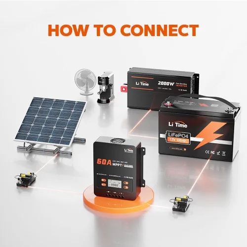 Vista 4 de LiTime 60A MPPT Controlador de Carga Solar (Sin Bluetooth Integrado), 12V/24V/36V/48V Auto, Entrada Máxima de PV 200VDC Pantalla LCD Regulador