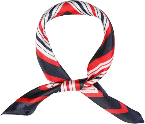Vista 2 de Allegra K Lady Dark Blue Red White Stripe Print Kerchief Square Neck Scarf Wrap