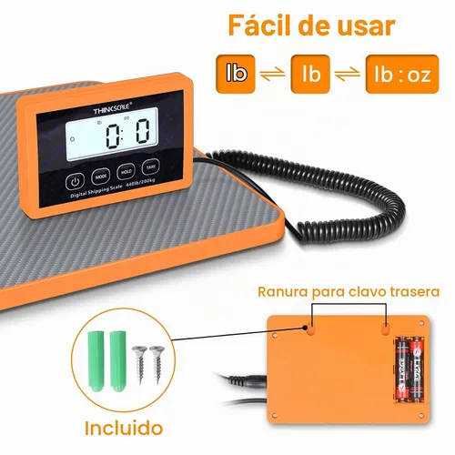 Vista 4 de THINKSCALE Báscula de envío, 440 libras, escala postal de 10 g/1 oz, Hold