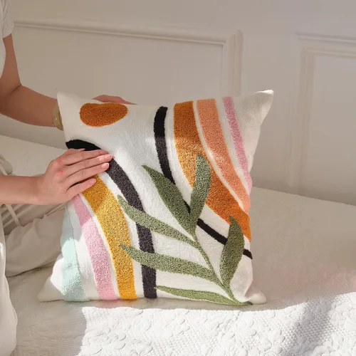 Vista 3 de Bohu Farmhouse - Fundas de almohada coloridas de arcoíris de 18 x 18 pulgadas, con textura de mediados de siglo para sofá, dormitorio, sala