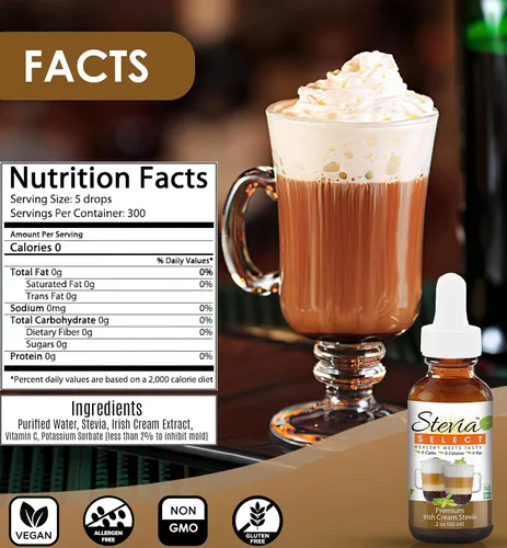 Vista 3 de Stevia Drops Irish Cream, Vanilla & Caramel Stevia Select Keto Coffee - Paquete de sabores de stevia sin azúcar (3)