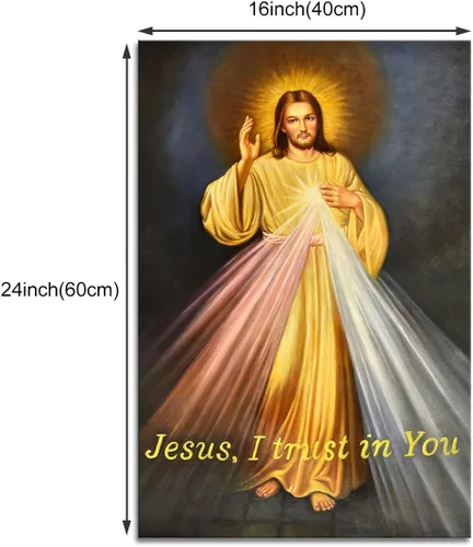 Vista 2 de Roya Art -Cuadro de la Divina Misericordia, póster de Cristo Jesús, arte de pared religioso Jesús confío en ti, obra de arte inspiradora en lienzo