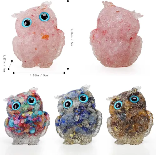 Vista 4 de Adorable figura de búho de 2.4 pulgadas, bonita estatua de búho de cristal natural, detalles de estante para decoración de oficina en casa y amantes