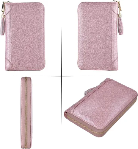 Vista 6 de Easyoulife - Monedero de cuero con cremallera, billetera portatarjetas para mujer, bloqueo RFID